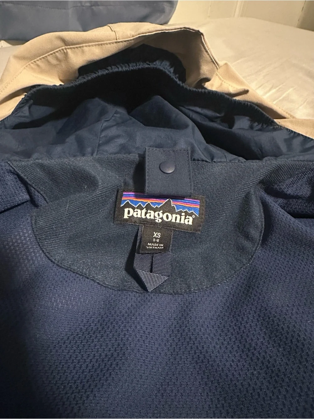 Patagonia Kids Two-Tone Hooded Rain Jacket - Tan & Navy